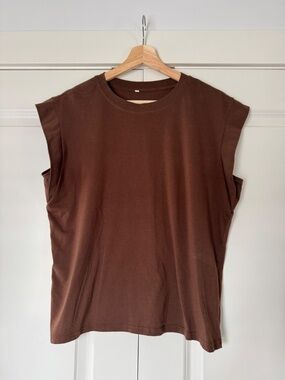 Brown tank with Cap trim sleeves, shirt, top